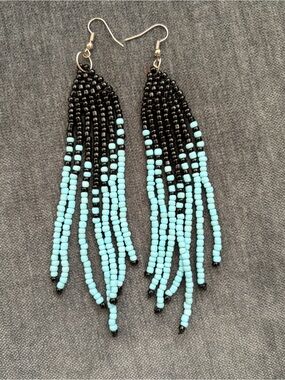 NEW African Handmade Beaded Earrings Blue and Black
